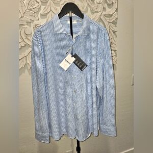 NWT - Murano Men's Blue and White Striped Button Down Shirt XXL